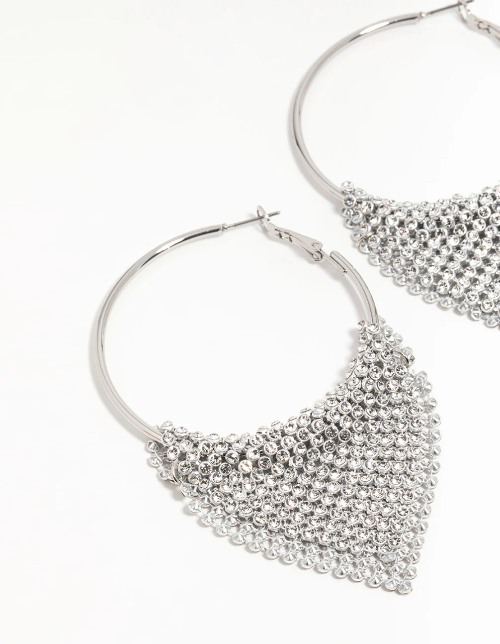 Silver Diamante Drop Hoop Earrings - Image 4