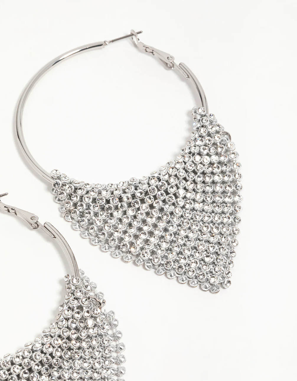 Silver Diamante Drop Hoop Earrings - Image 5