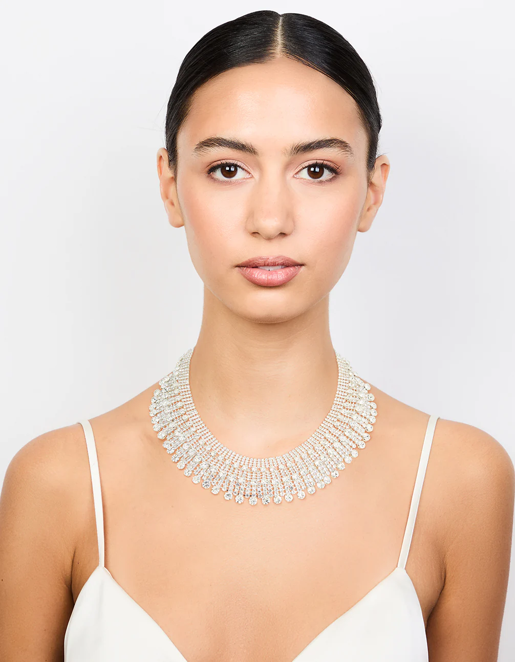 Silver Diamante Fan Cupchain Bib Necklace - Image 3