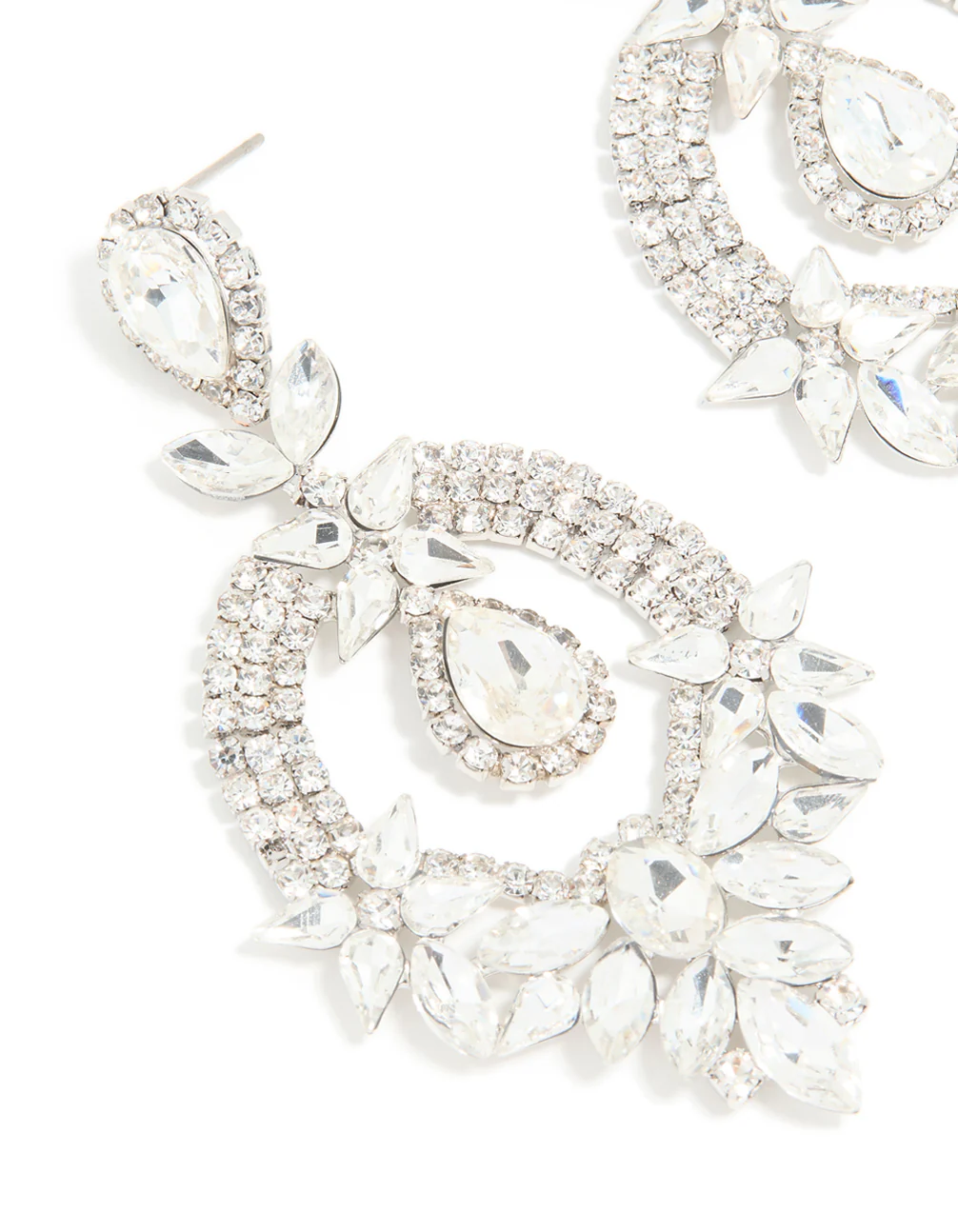 Silver Diamante Fancy Floral Drop Earrings - Image 2