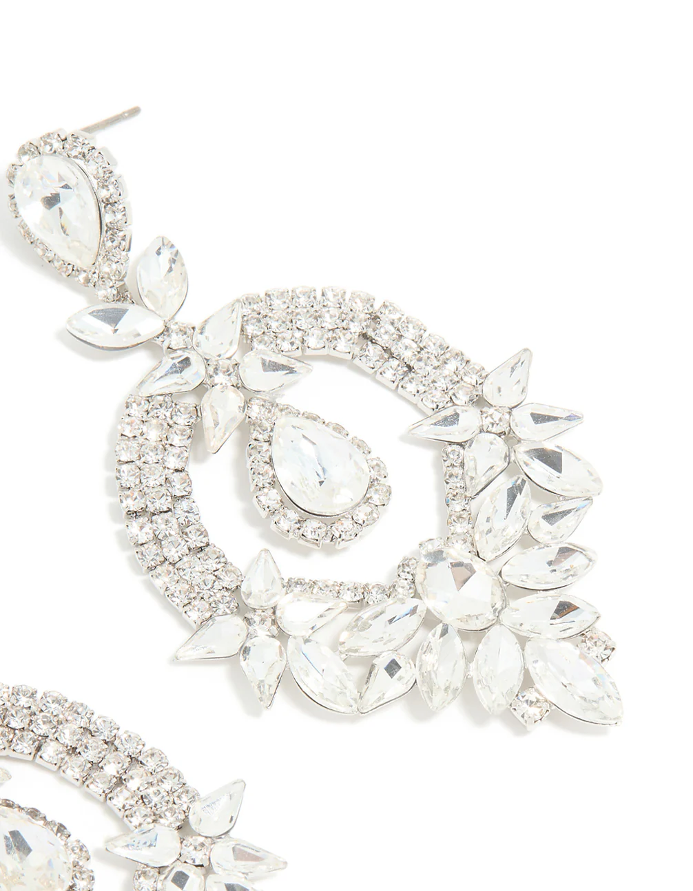 Silver Diamante Fancy Floral Drop Earrings - Image 3