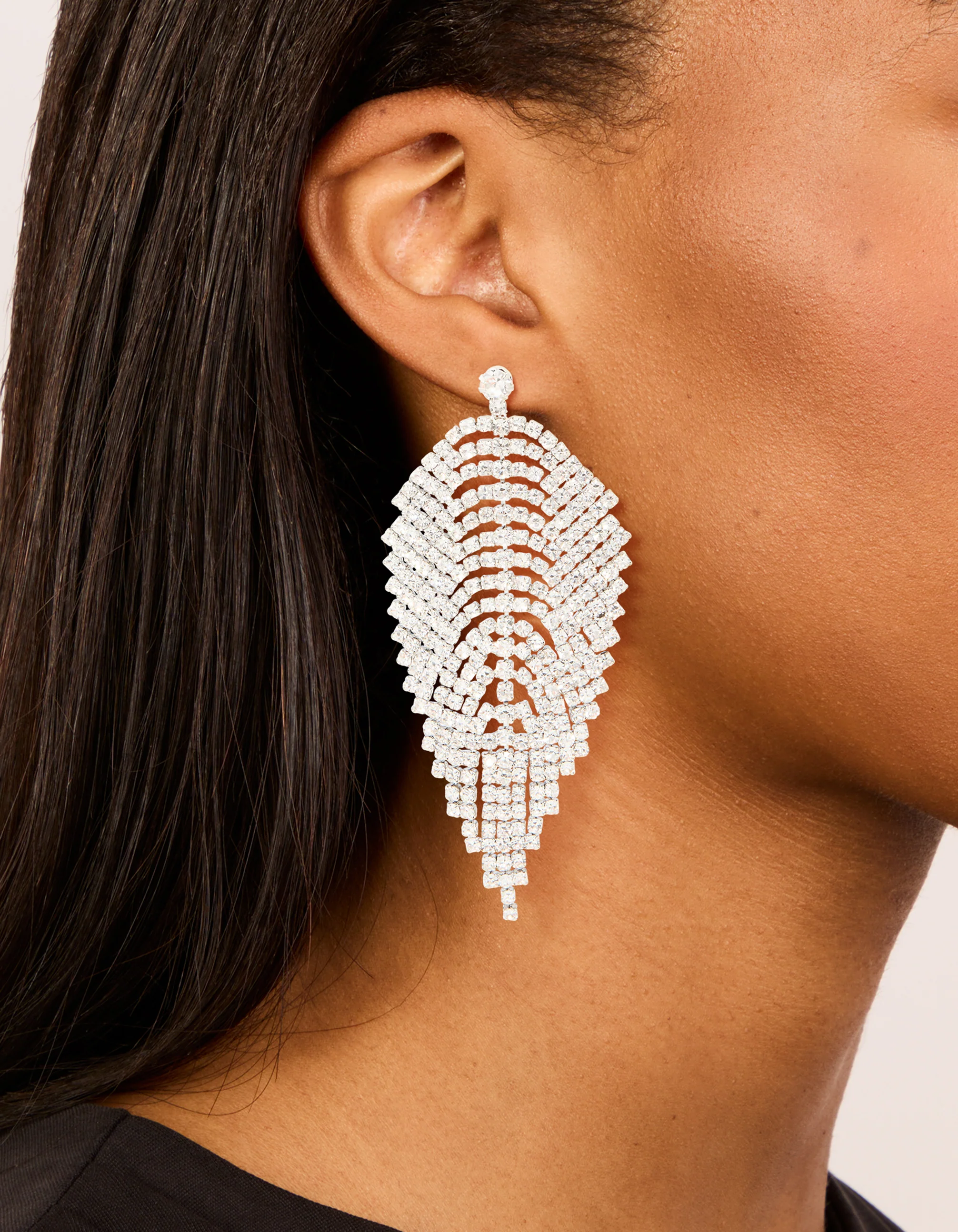 Silver Diamante Feather Drop Earrings - Image 2