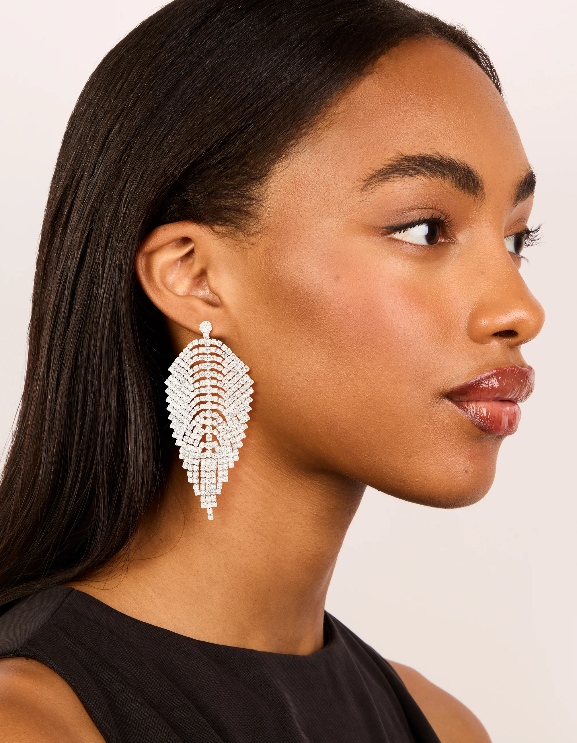 Silver Diamante Feather Drop Earrings - Image 3