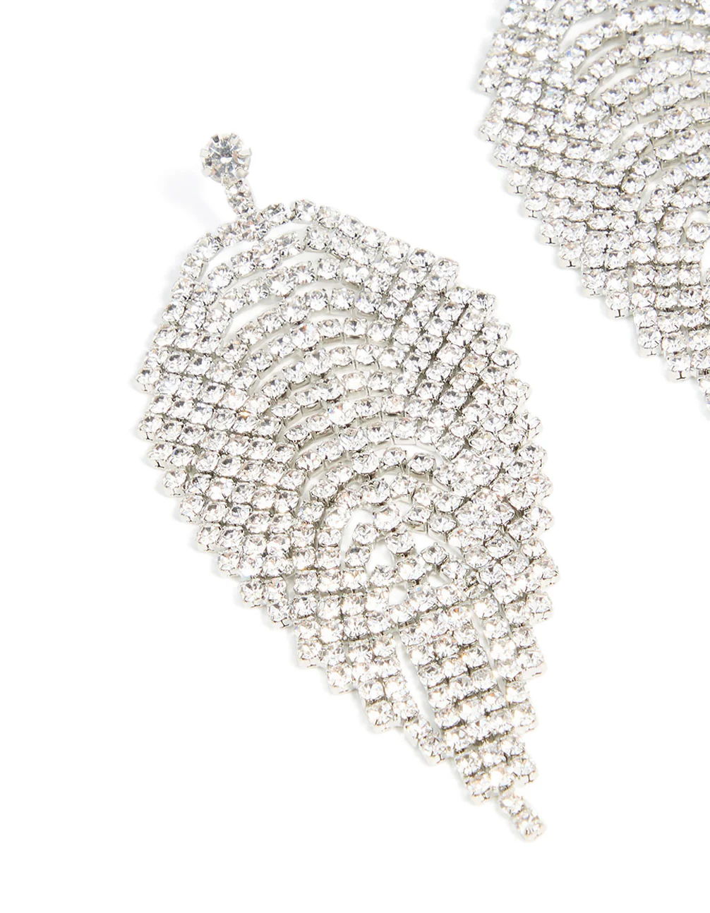 Silver Diamante Feather Drop Earrings - Image 4