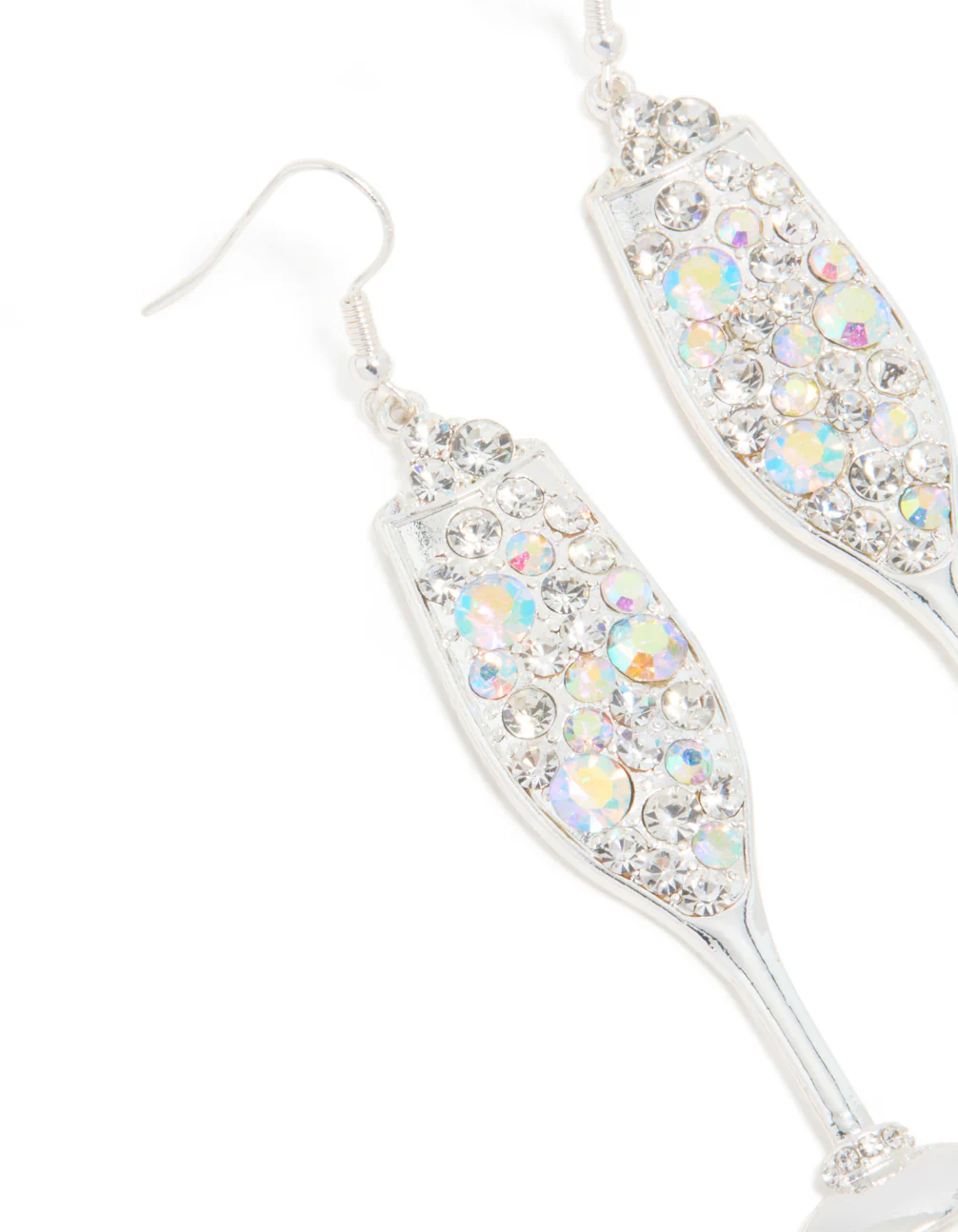 Silver Diamante Fizzy Champagne Glass Drop Earrings - Image 2