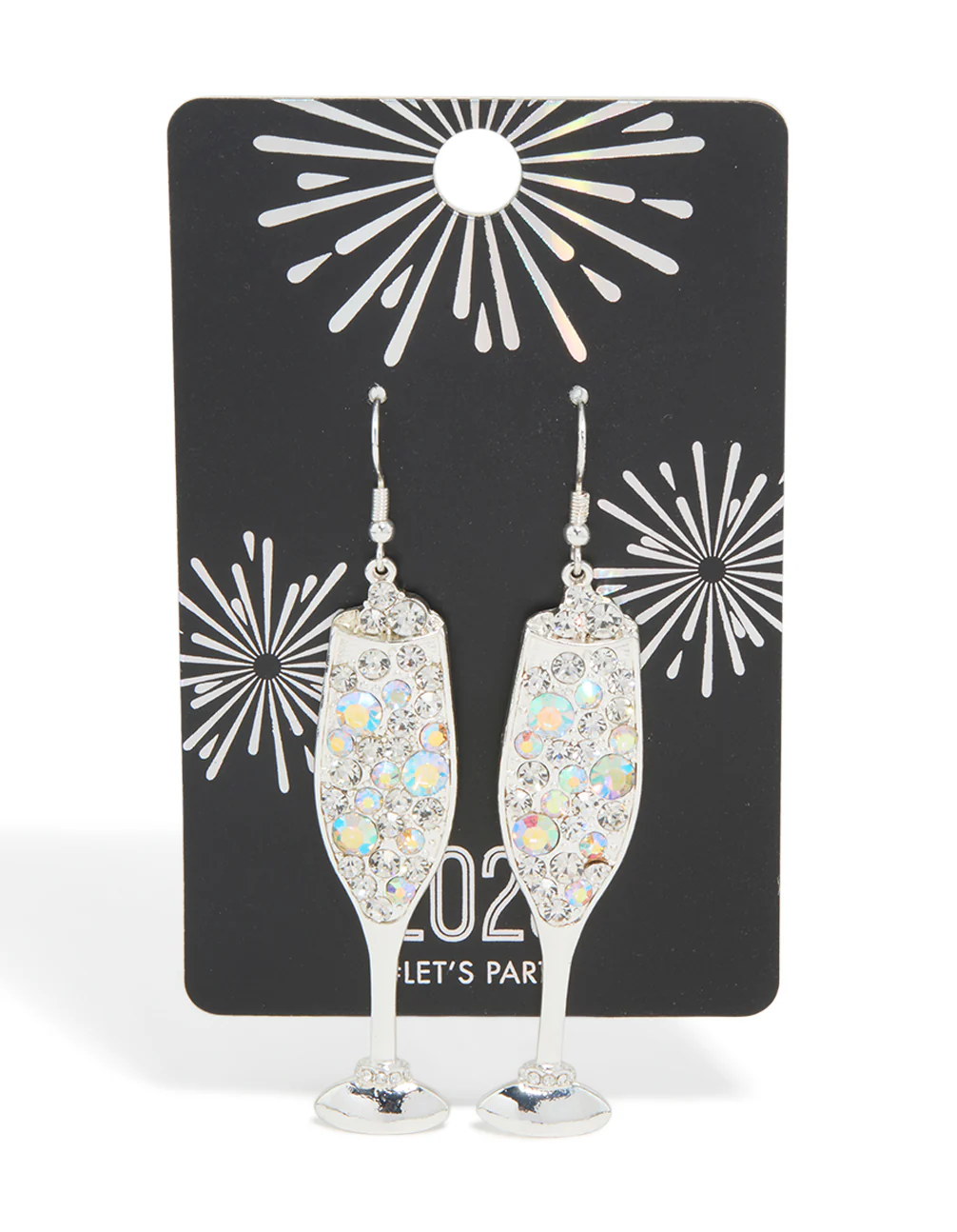Silver Diamante Fizzy Champagne Glass Drop Earrings - Image 3
