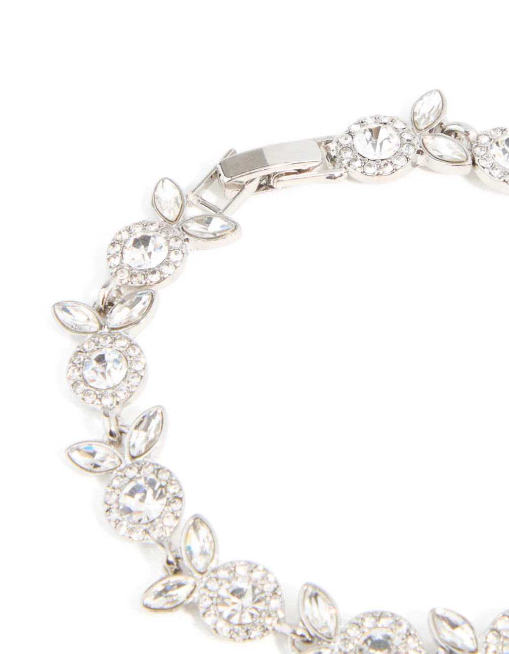 Silver Diamante Floral Leaf Bracelet - Image 3