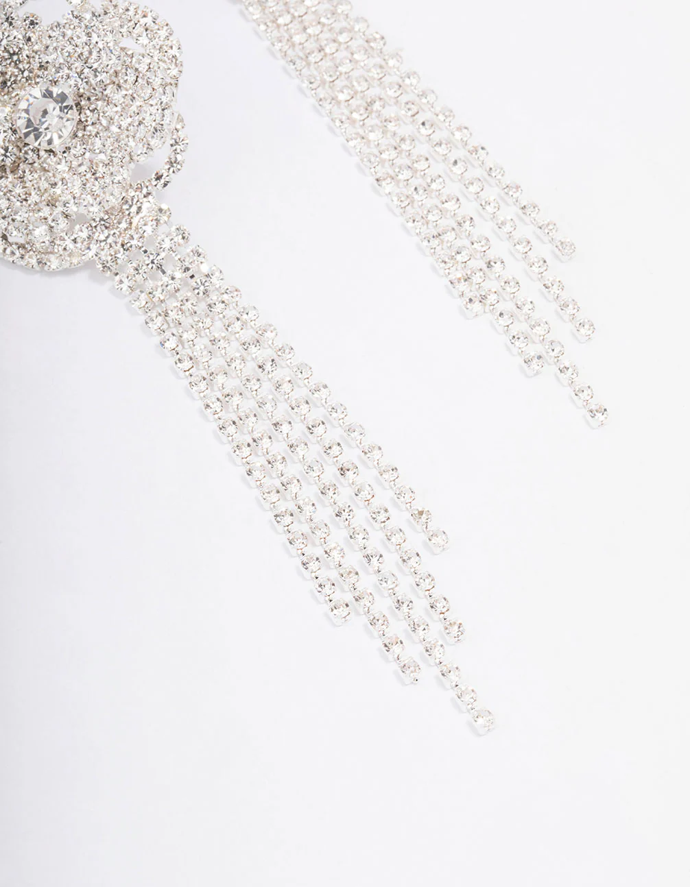 Silver Diamante Flower Cupchain Drop Earrings - Image 3