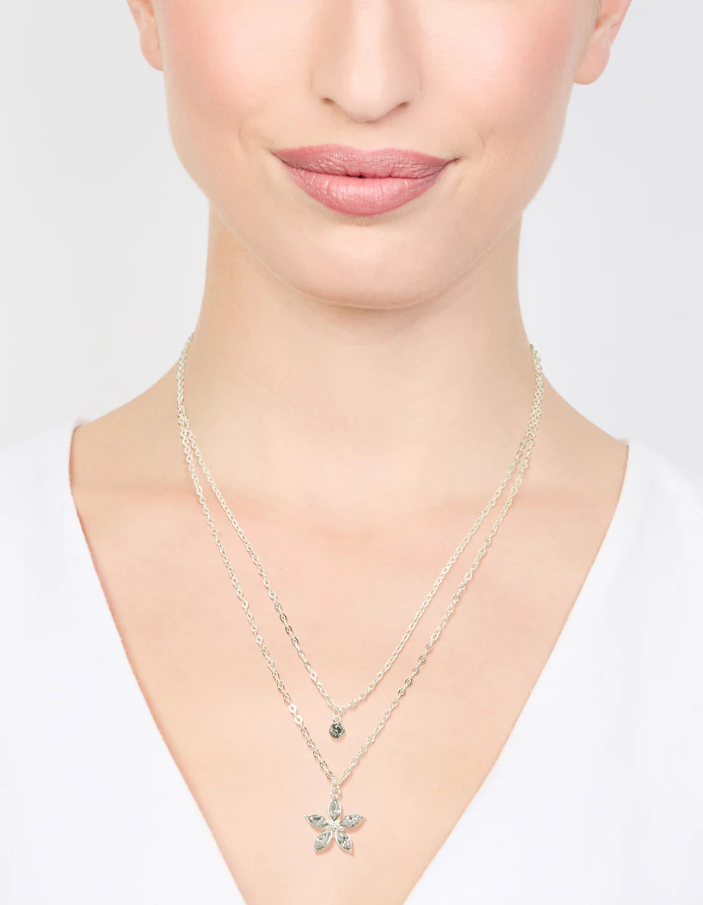 Silver Diamante Flower Layered Necklace - Image 2