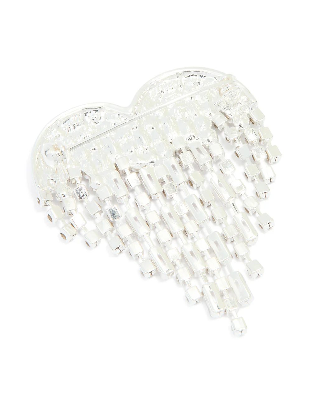 Silver Diamante Fringe Heart Brooch - Image 3
