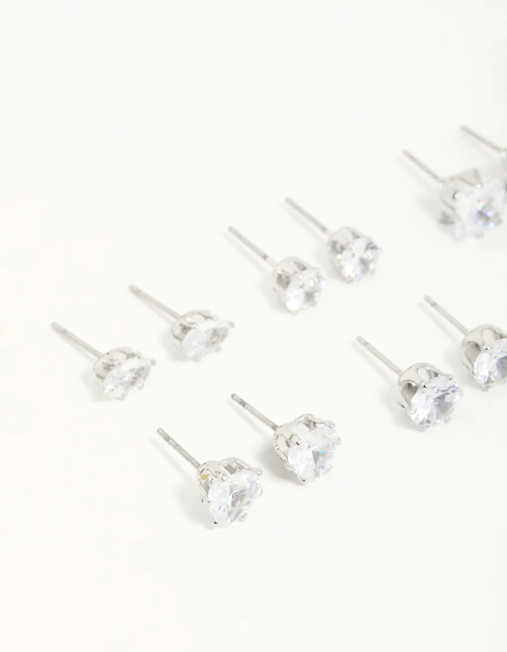 Silver Diamante Geometric Stud Earrings 6-Pack - Image 2