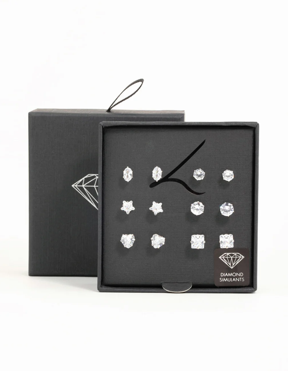 Silver Diamante Geometric Stud Earrings 6-Pack - Image 3