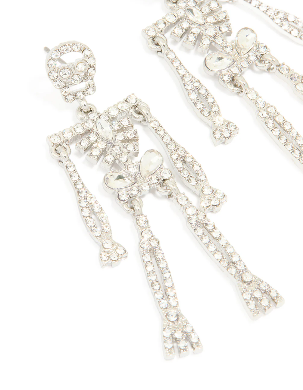 Silver Diamante Glam Skeleton Drop Earrings - Image 2