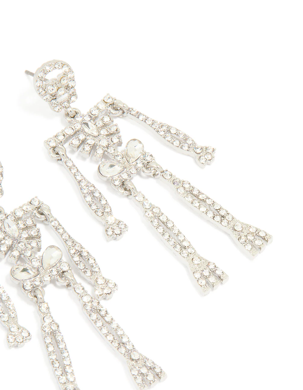 Silver Diamante Glam Skeleton Drop Earrings - Image 3