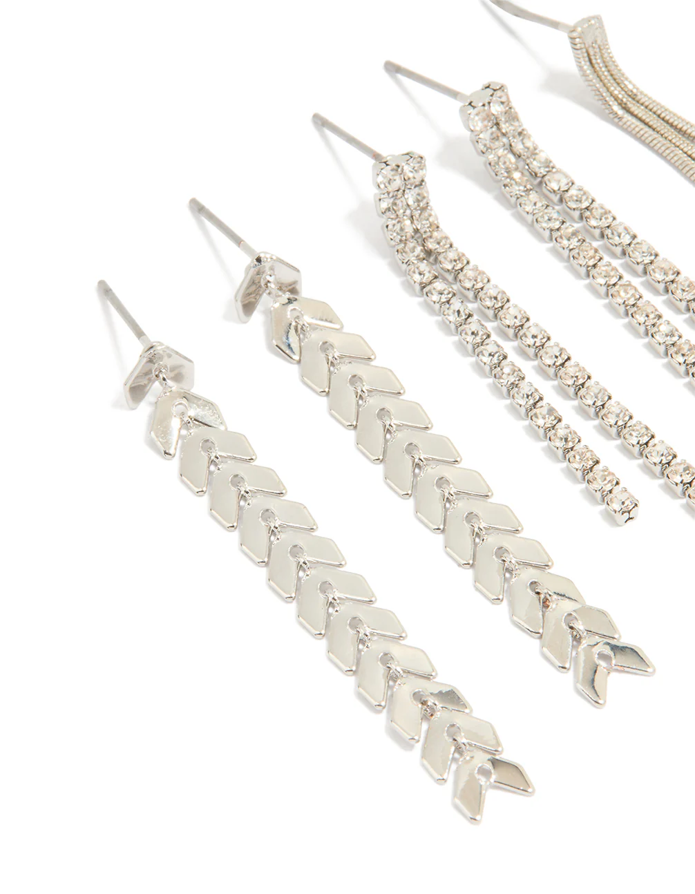 Silver Diamante Graduating Drop Earrings 3-Pack - Image 2