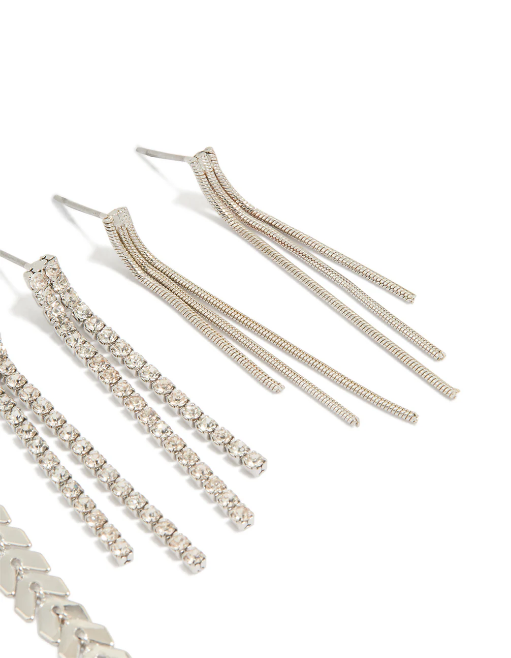 Silver Diamante Graduating Drop Earrings 3-Pack - Image 3