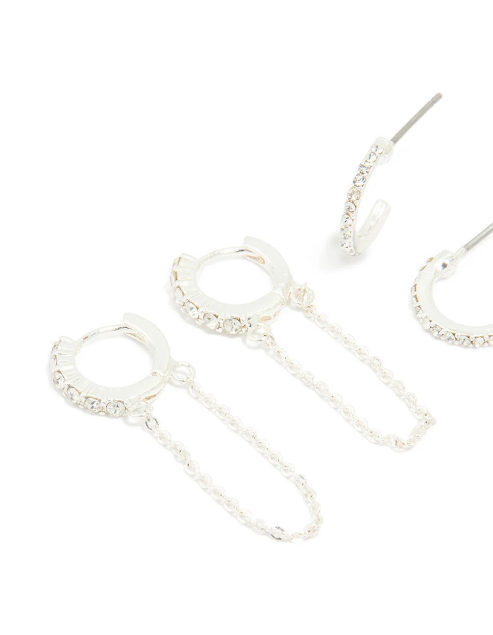 Silver Diamante Heart Hoop & Chain Earrings 3-Pack - Image 4