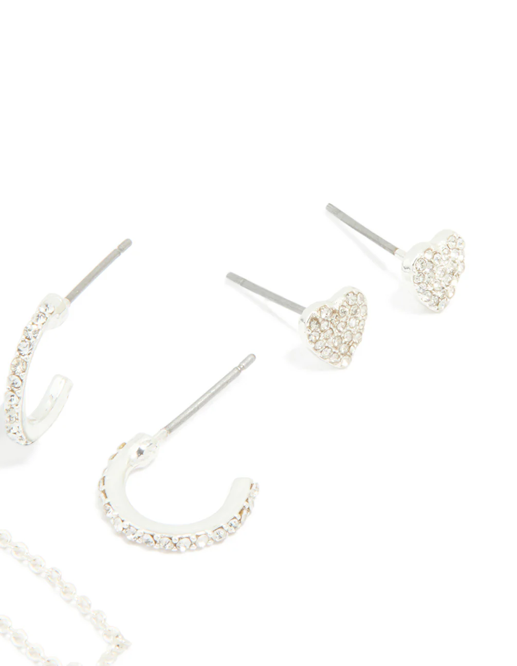 Silver Diamante Heart Hoop & Chain Earrings 3-Pack - Image 5