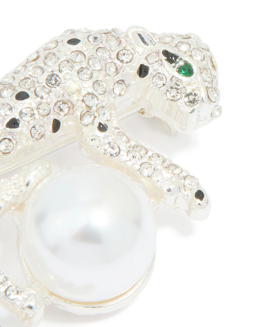 Silver Diamante Jaguar & Pearl Brooch - Image 2