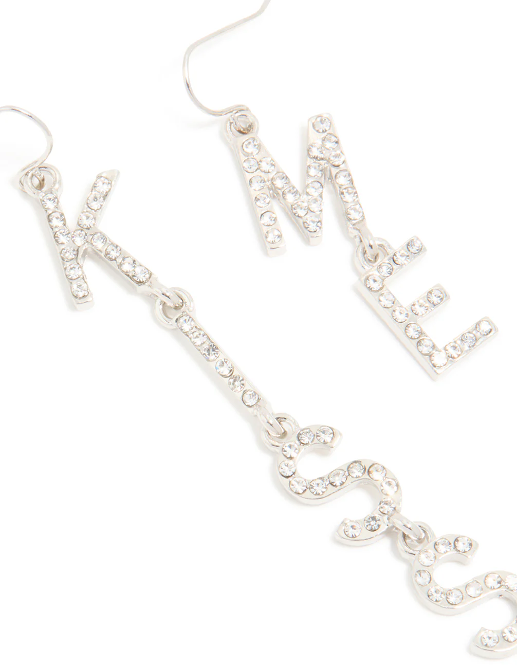 Silver Diamante Kiss Me Drop Earrings - Image 2
