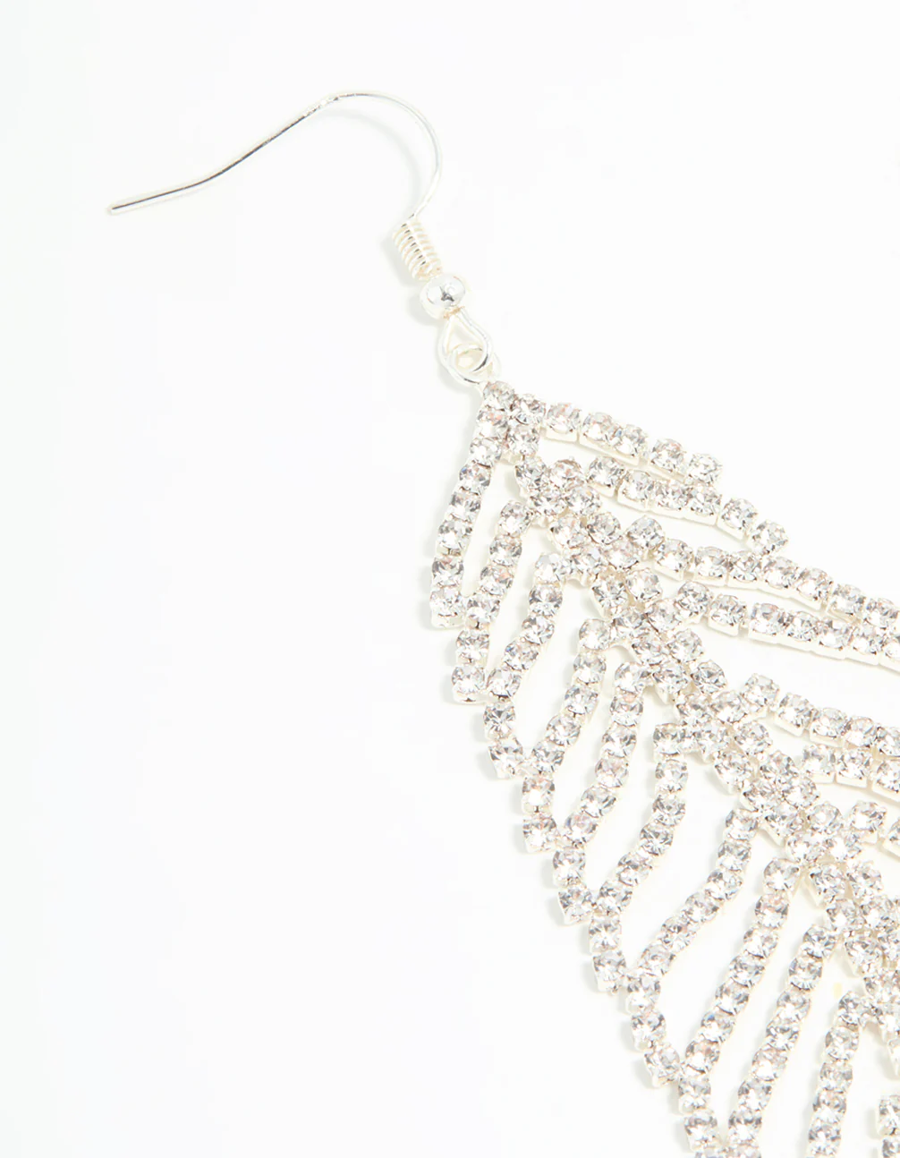 Silver Diamante Leaf Outline Hook Large Drop Earrings - Image 4