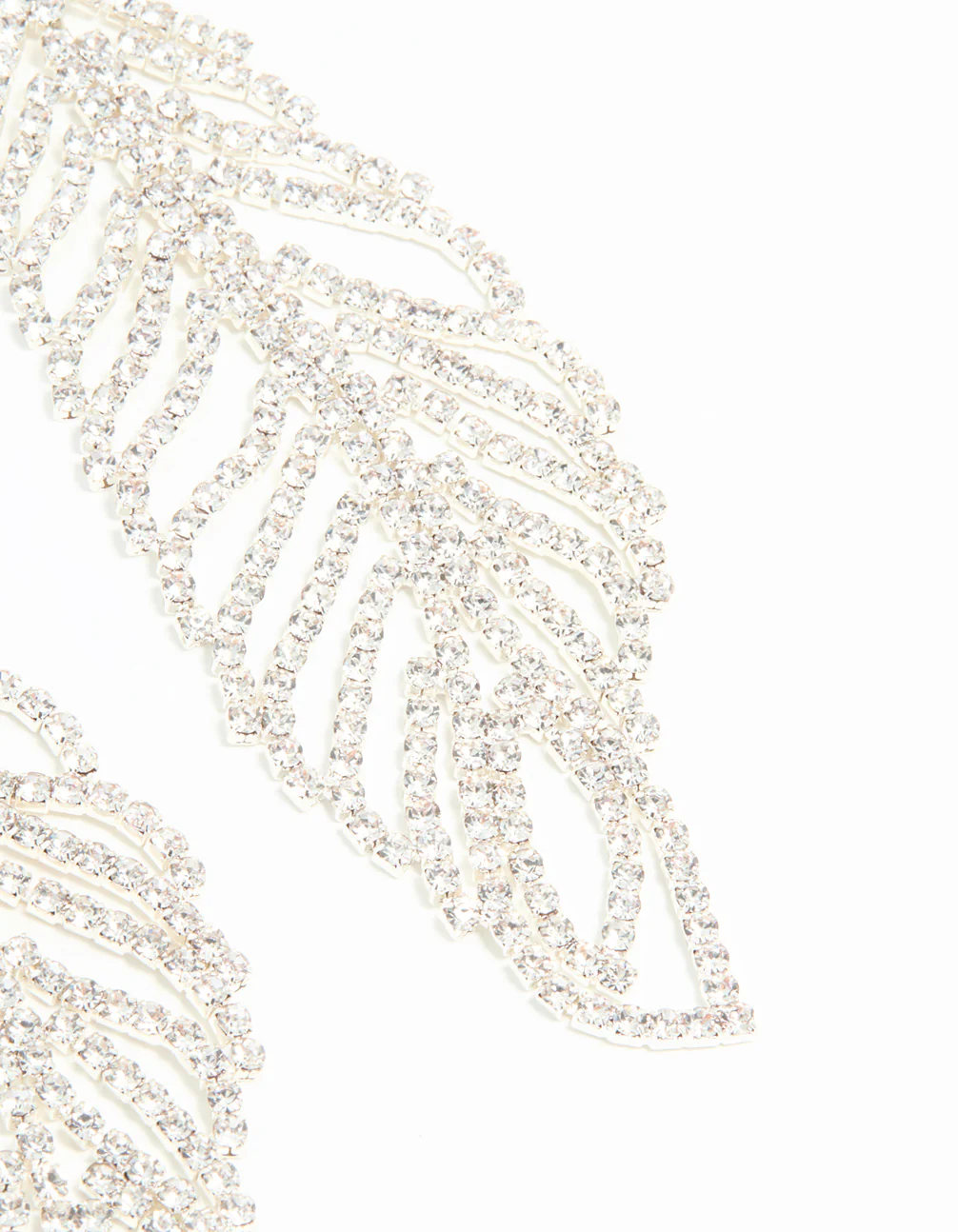 Silver Diamante Leaf Outline Hook Large Drop Earrings - Image 5