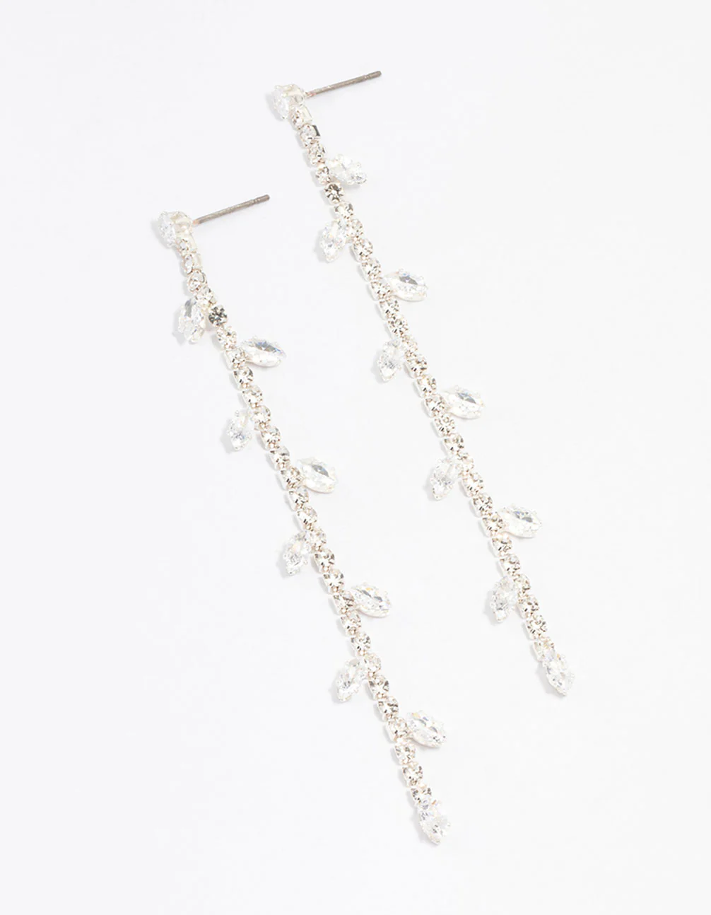 Silver Diamante Leaf Cup Chain Drop Earrings