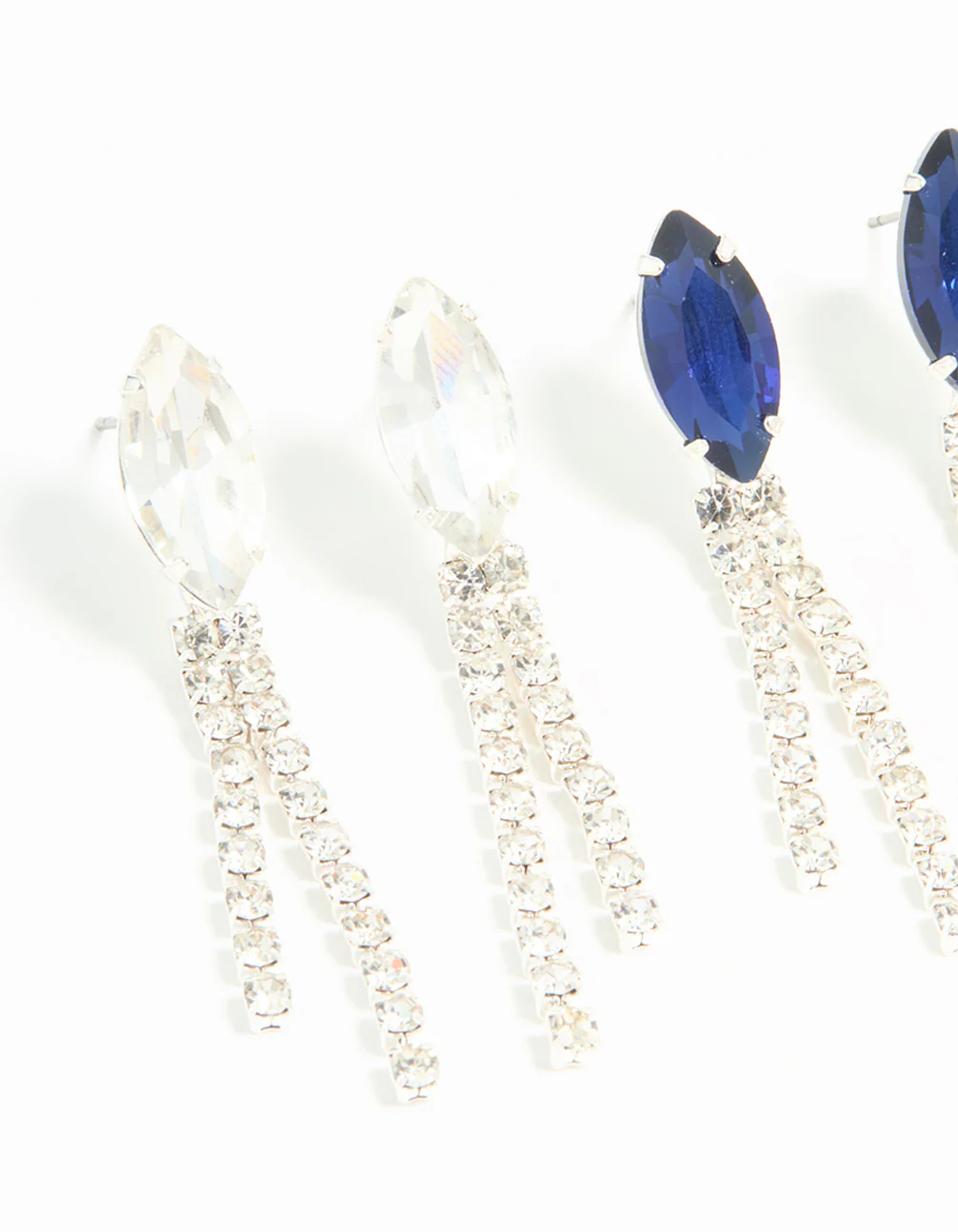 Silver Diamante Marquise Double Cupchain Drop Earrings 3-Pack - Image 2