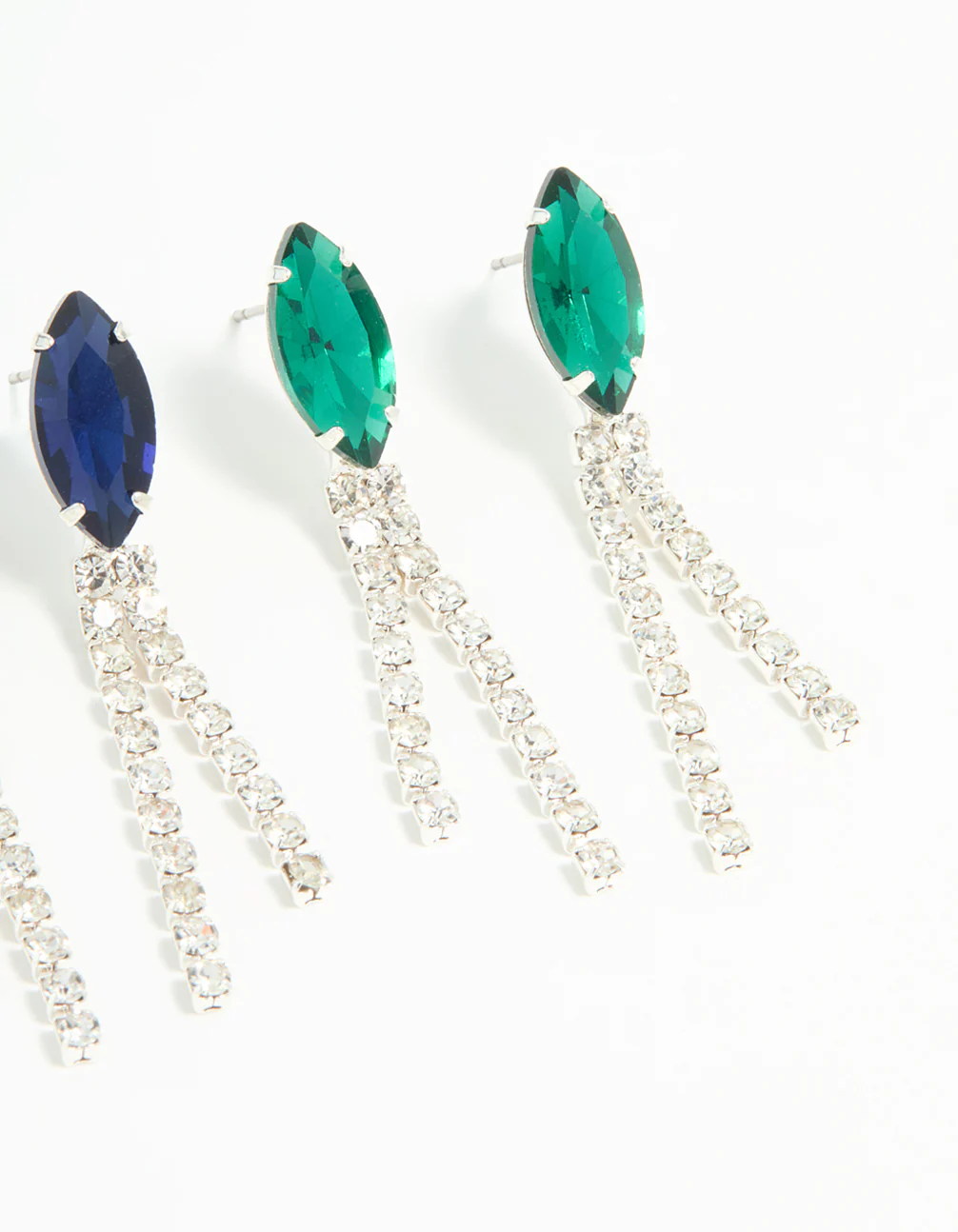 Silver Diamante Marquise Double Cupchain Drop Earrings 3-Pack - Image 3