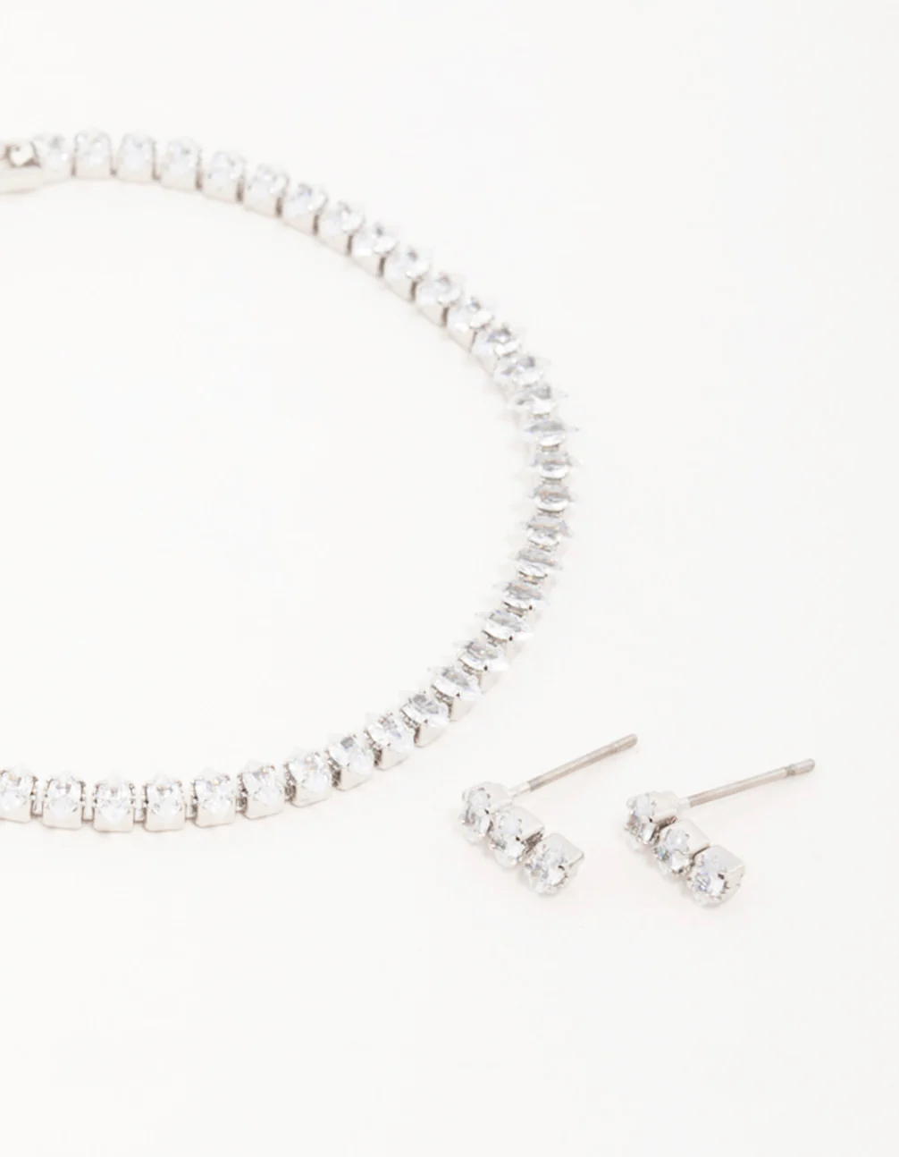 Silver Diamante Marquise Earrings & Tennis Bracelet Set - Image 2