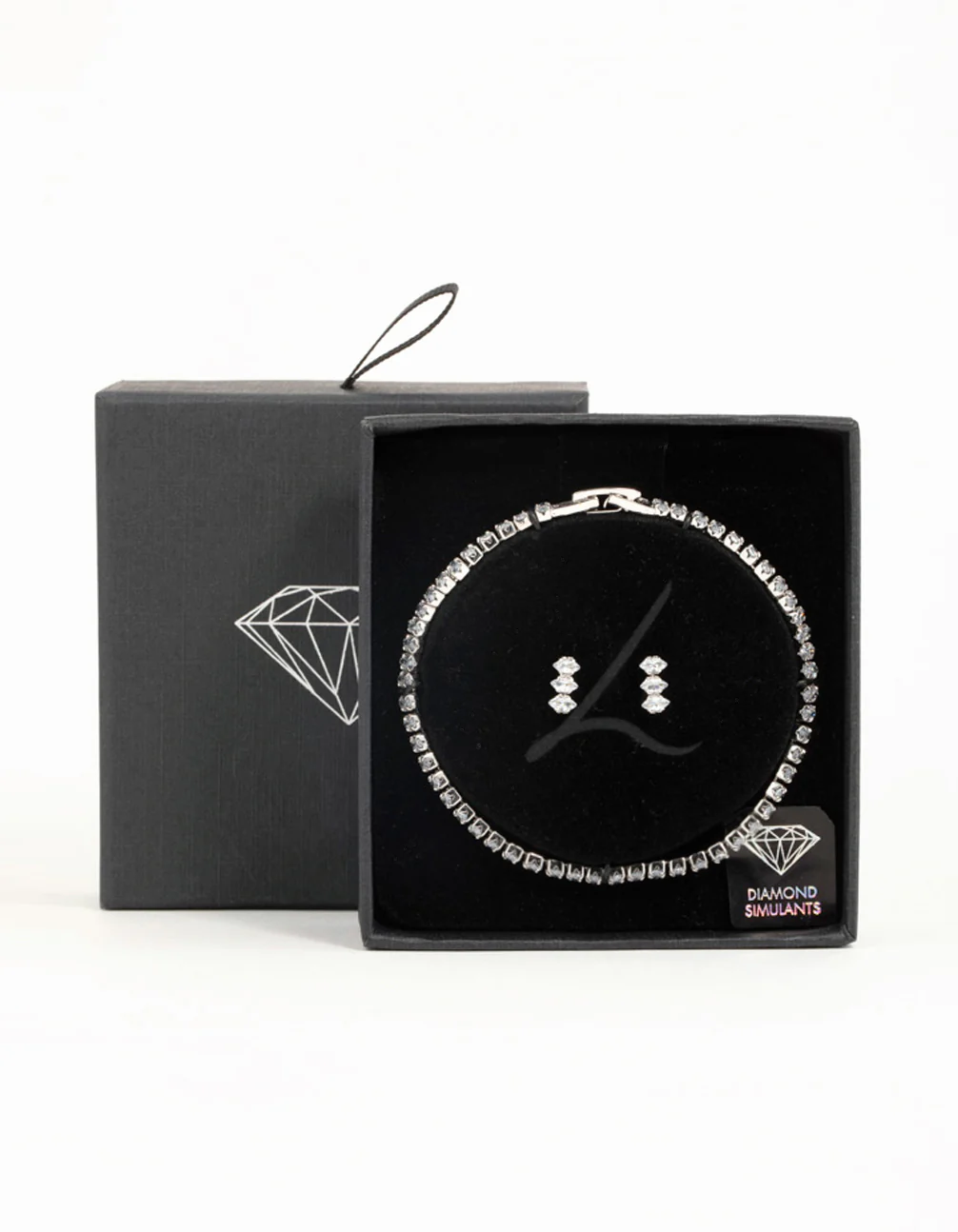 Silver Diamante Marquise Earrings & Tennis Bracelet Set - Image 3