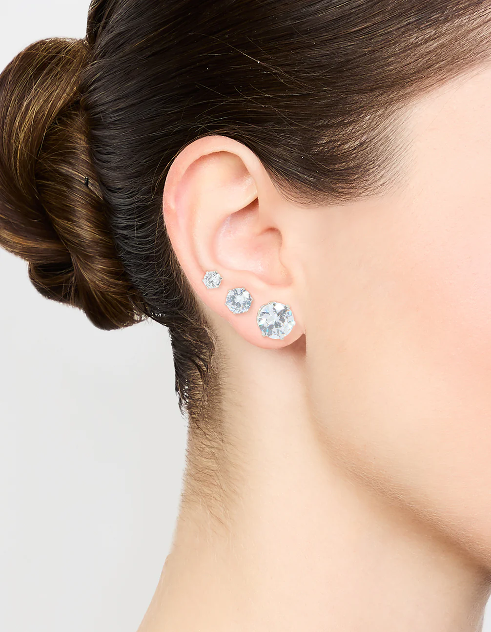 Silver Diamante Mixed Size Stud Earrings 3-Pack - Image 2