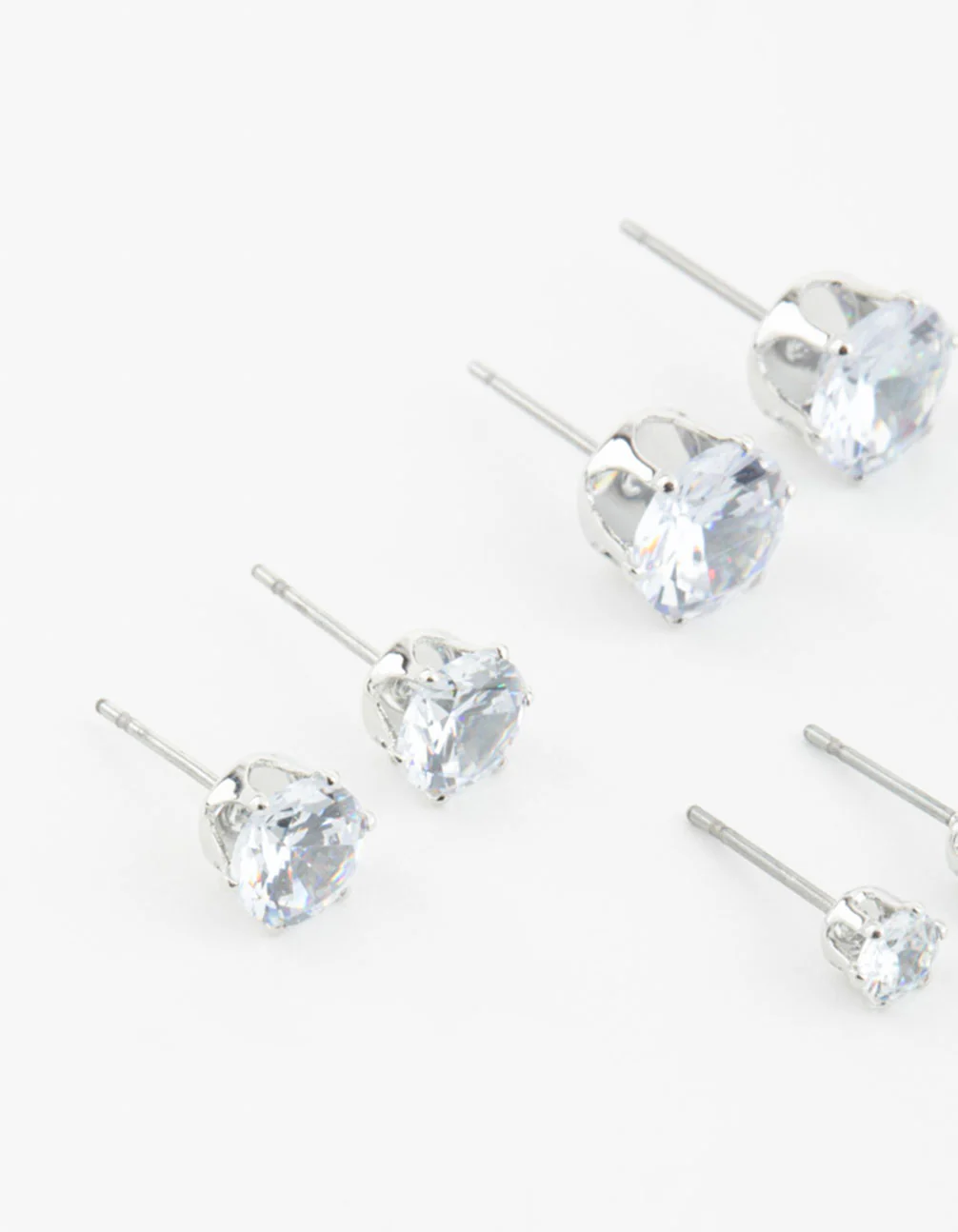 Silver Diamante Mixed Size Stud Earrings 3-Pack - Image 4
