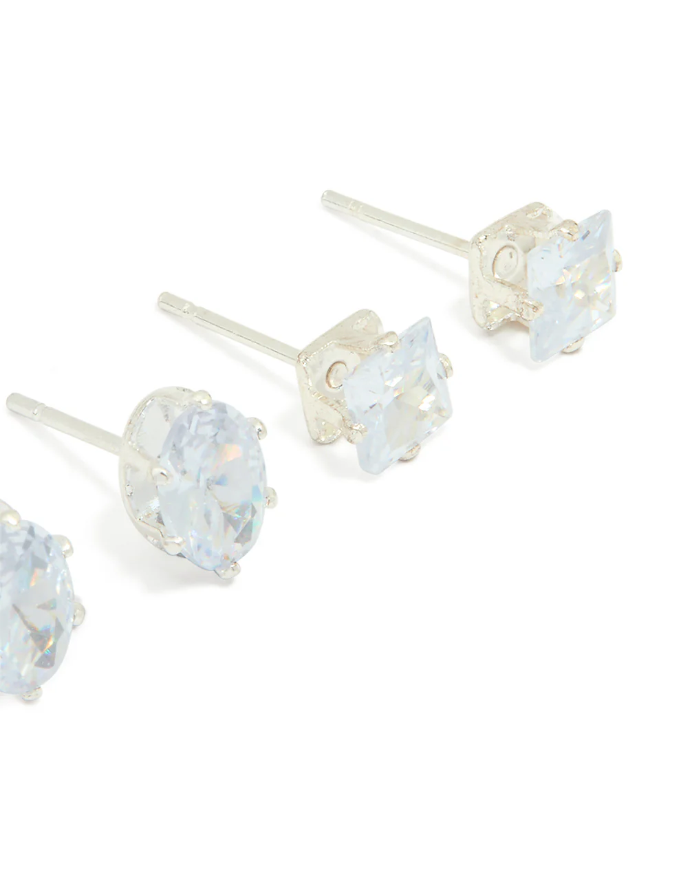 Silver Diamante Mixed Stud Earrings 3-Pack - Image 2