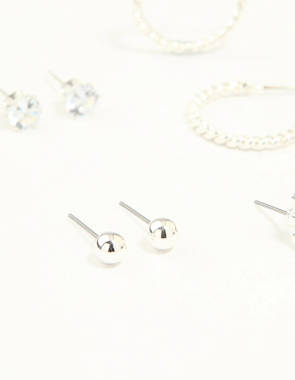 Silver Diamante Mixed Stud & Hoop Earrings 7-Pack - Image 2