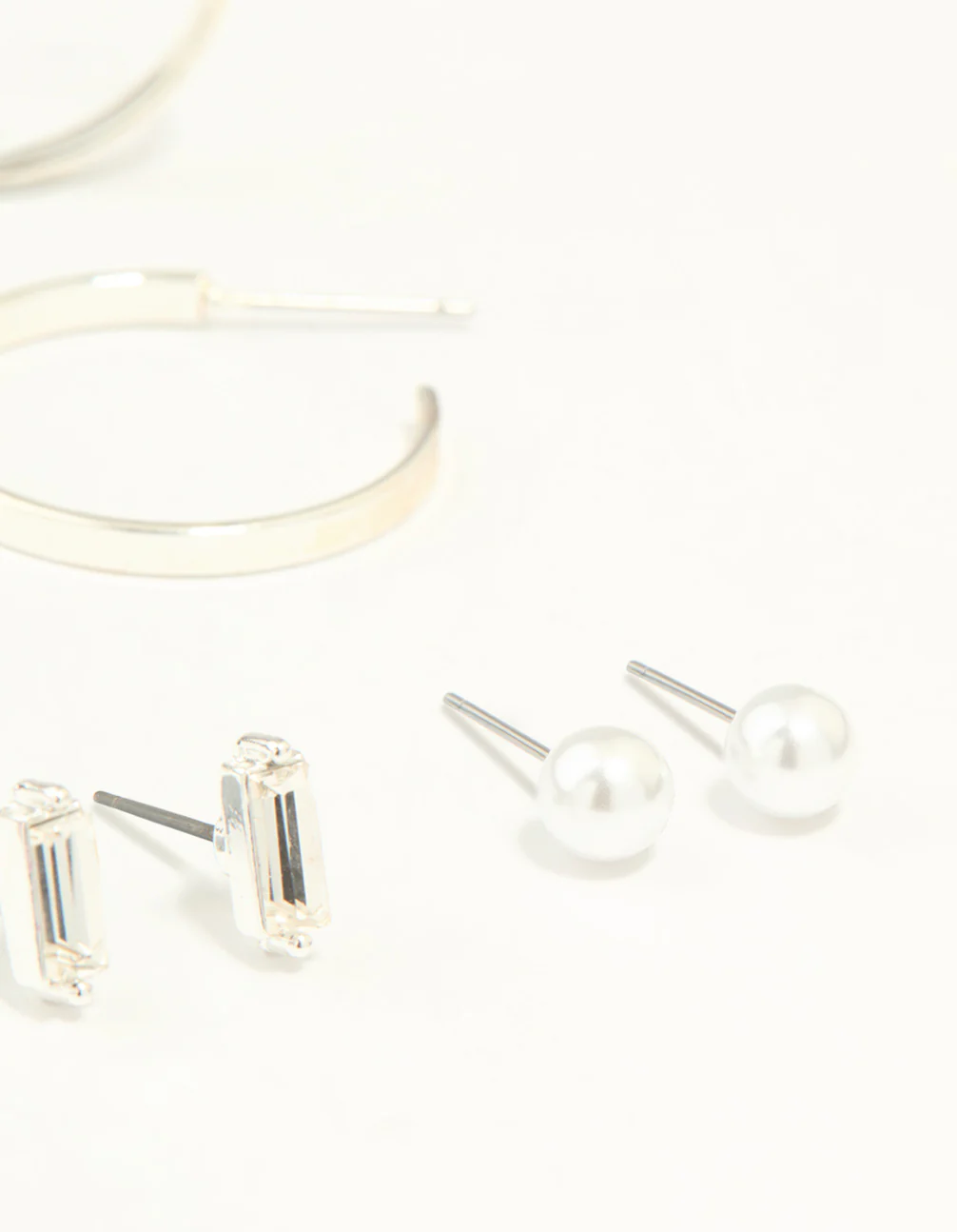 Silver Diamante Mixed Stud & Hoop Earrings 7-Pack - Image 3