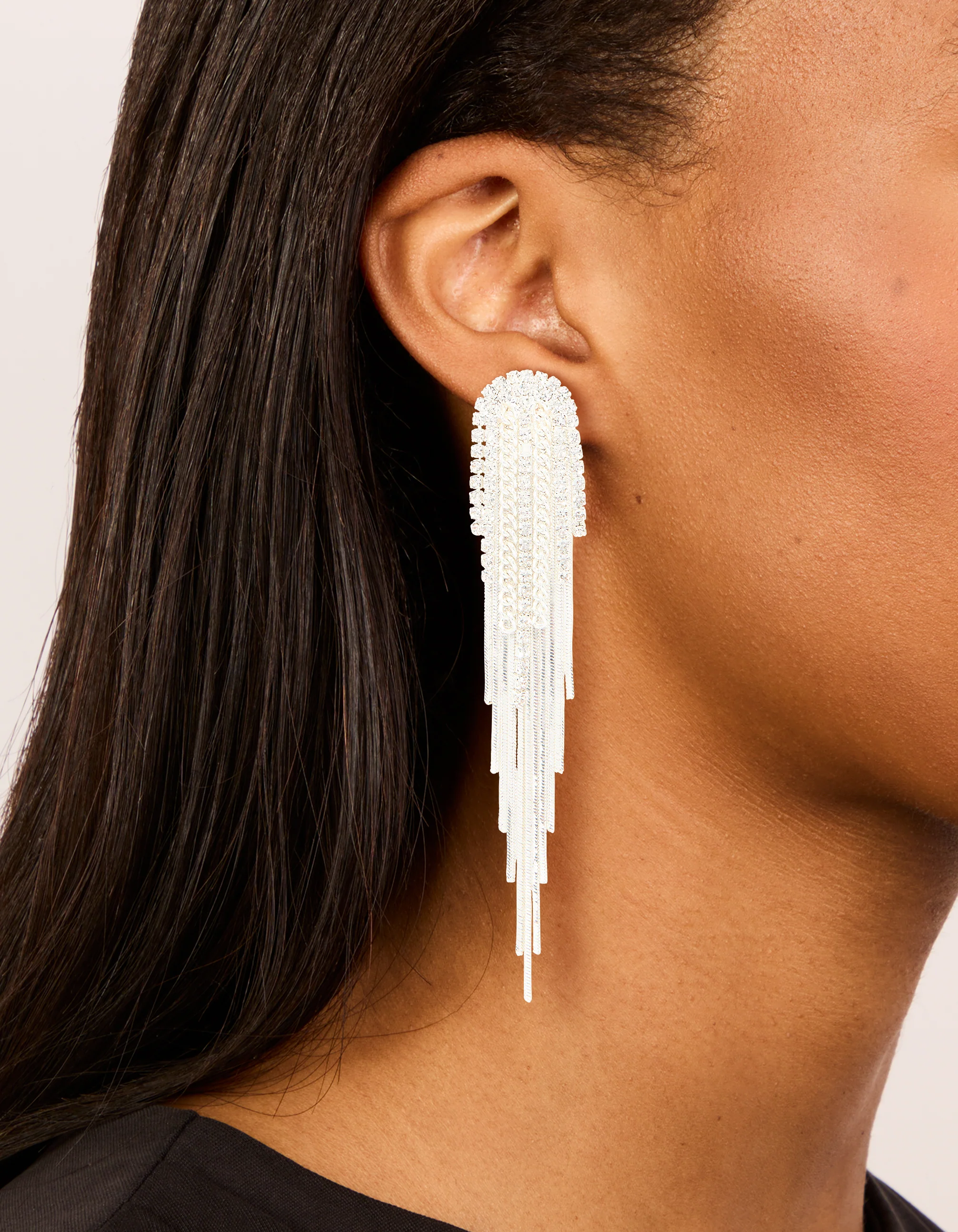 Silver Diamante Multi-Chain Drop Earrings - Image 2