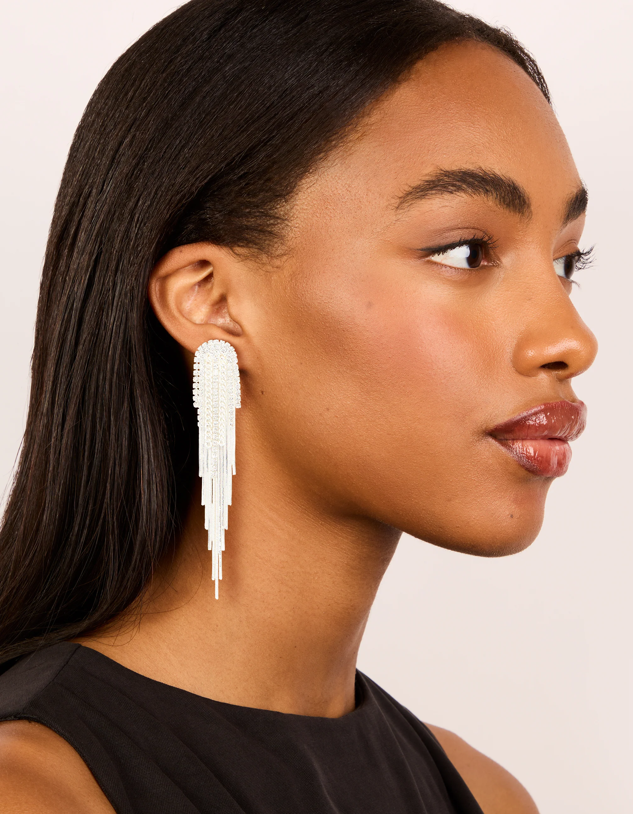 Silver Diamante Multi-Chain Drop Earrings - Image 3