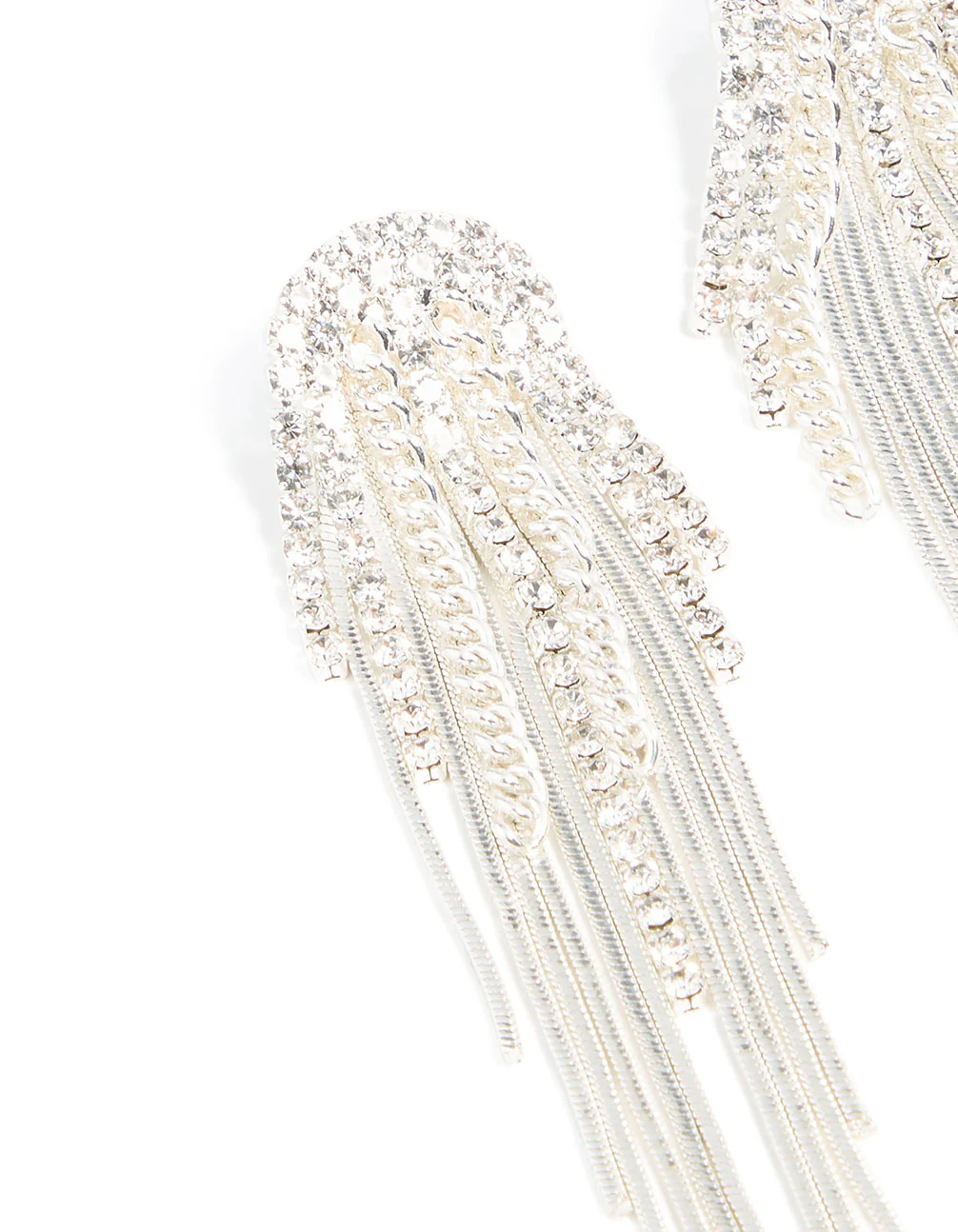 Silver Diamante Multi-Chain Drop Earrings - Image 4