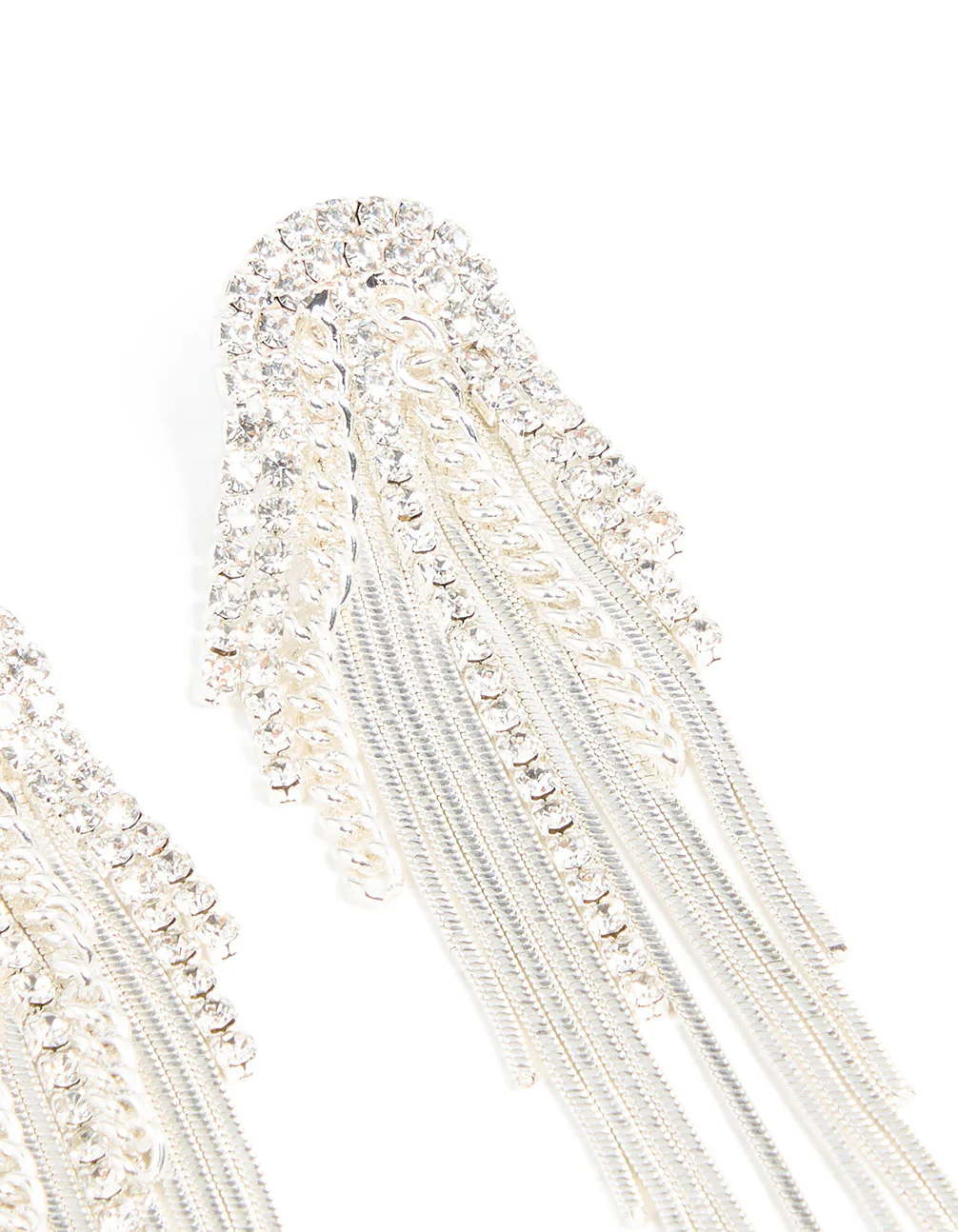 Silver Diamante Multi-Chain Drop Earrings - Image 5
