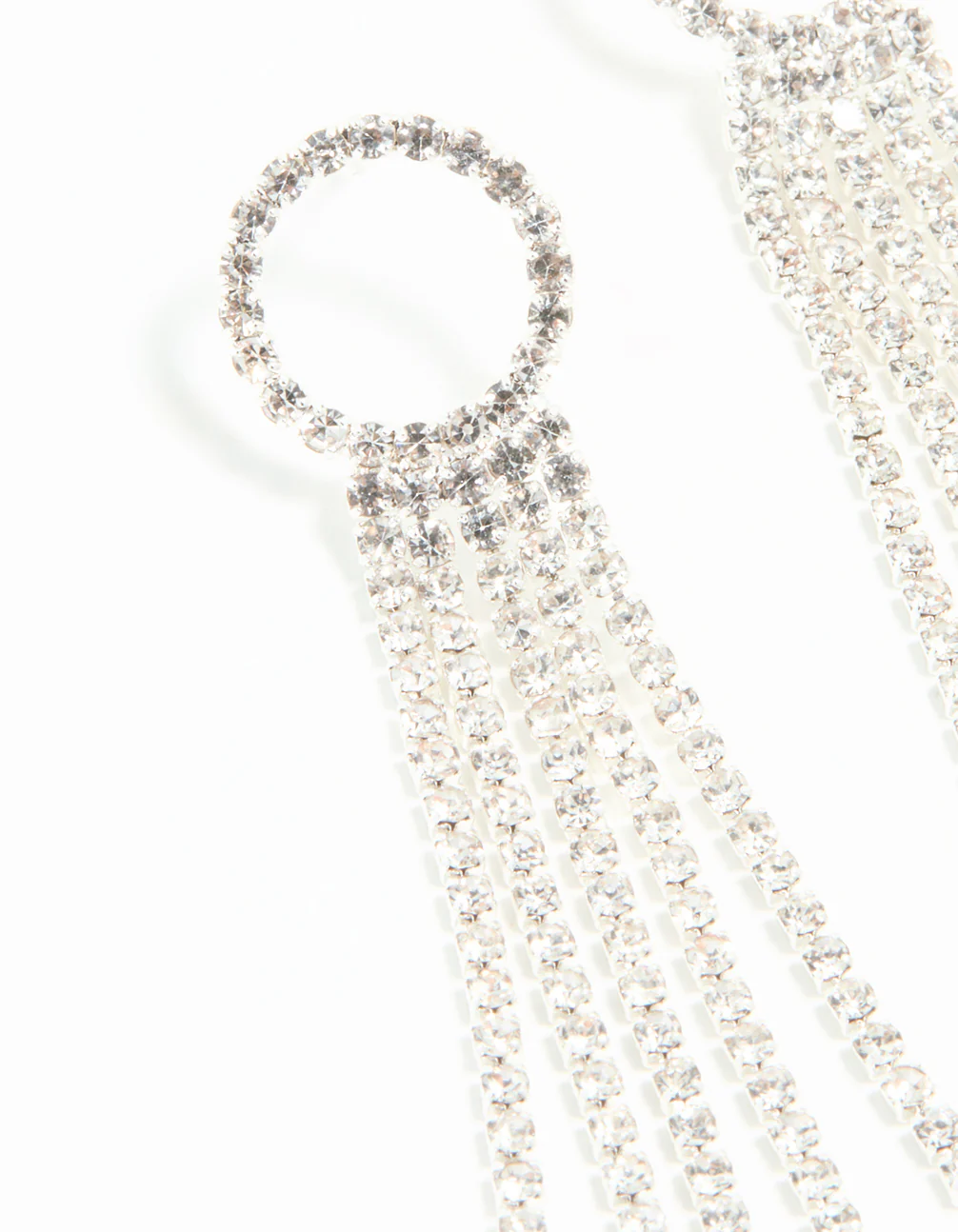 Silver Diamante Open Circle Cupchain Drop Earrings - Image 4