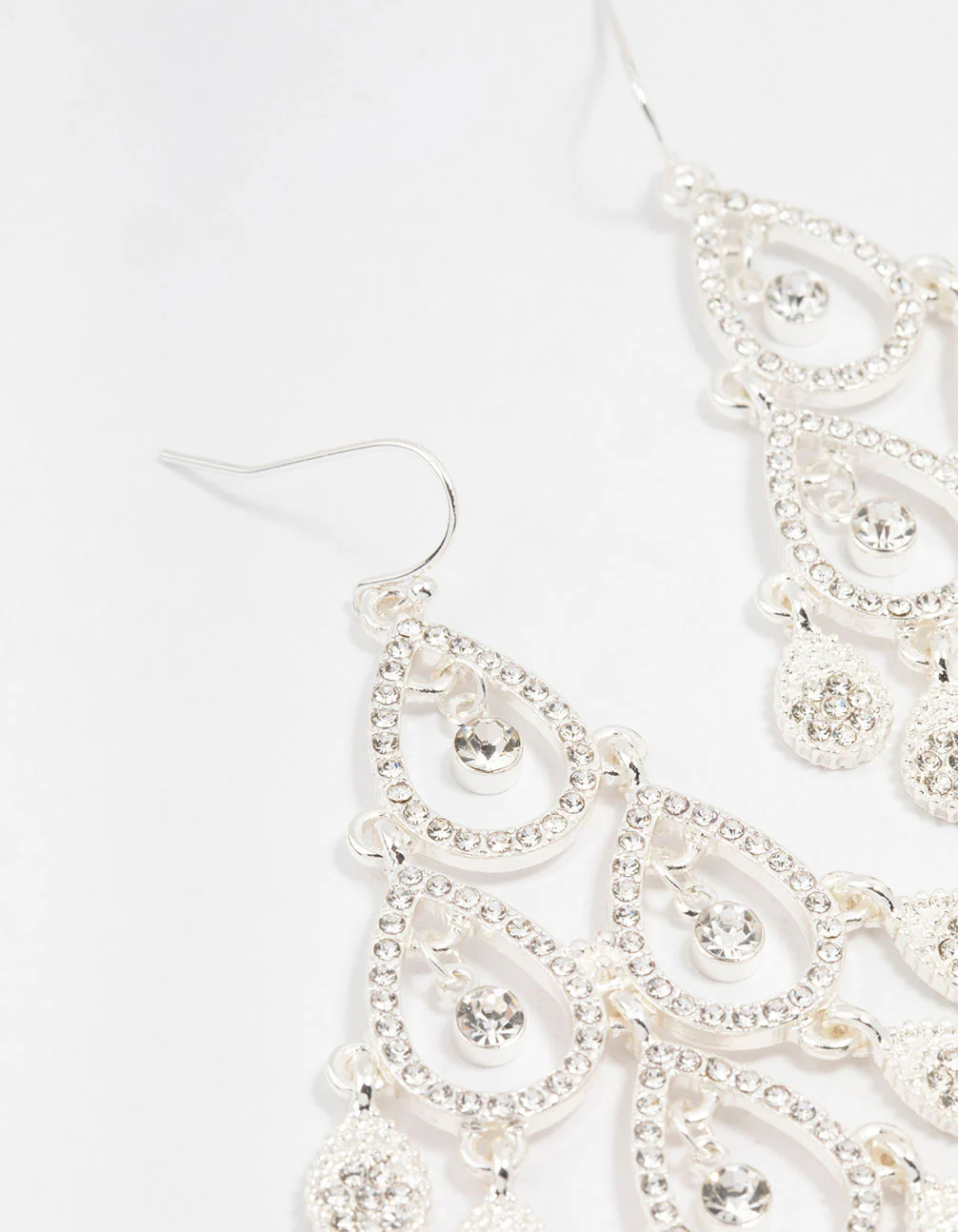 Silver Diamante Open Drop Earrings - Image 2