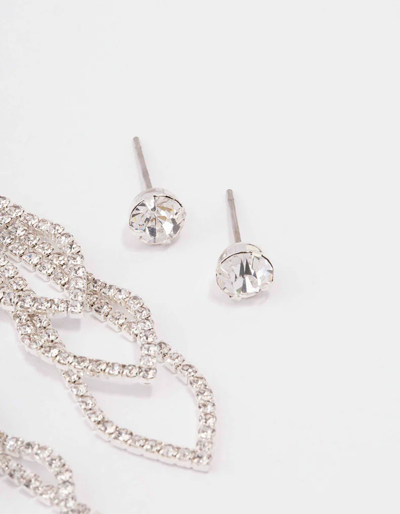 Silver Diamante Oval Earring Pack - Image 3