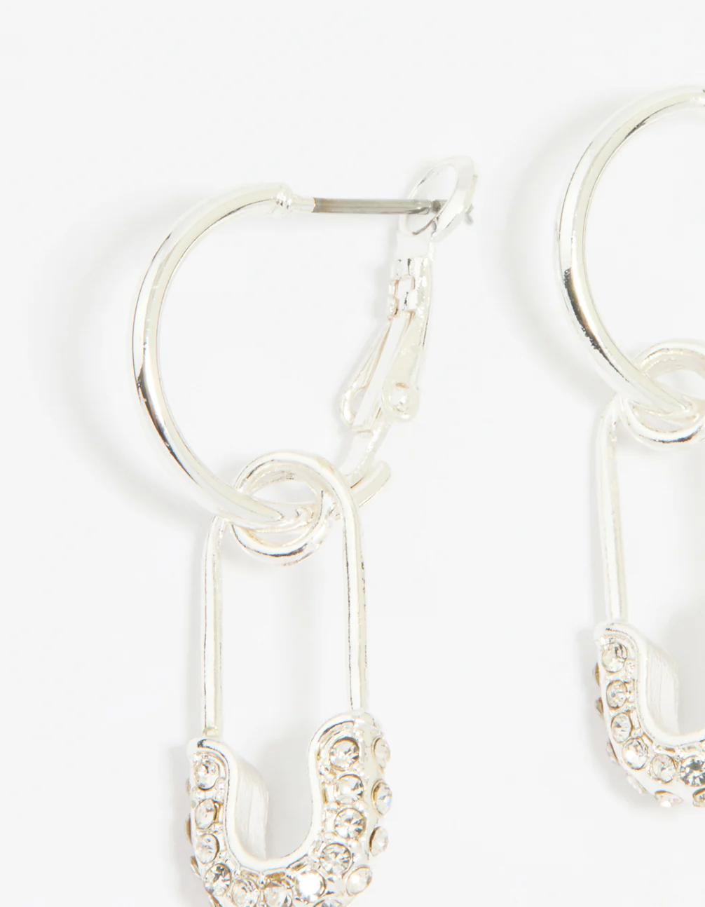 Silver Diamante Paperclip Huggie Earrings - Image 2