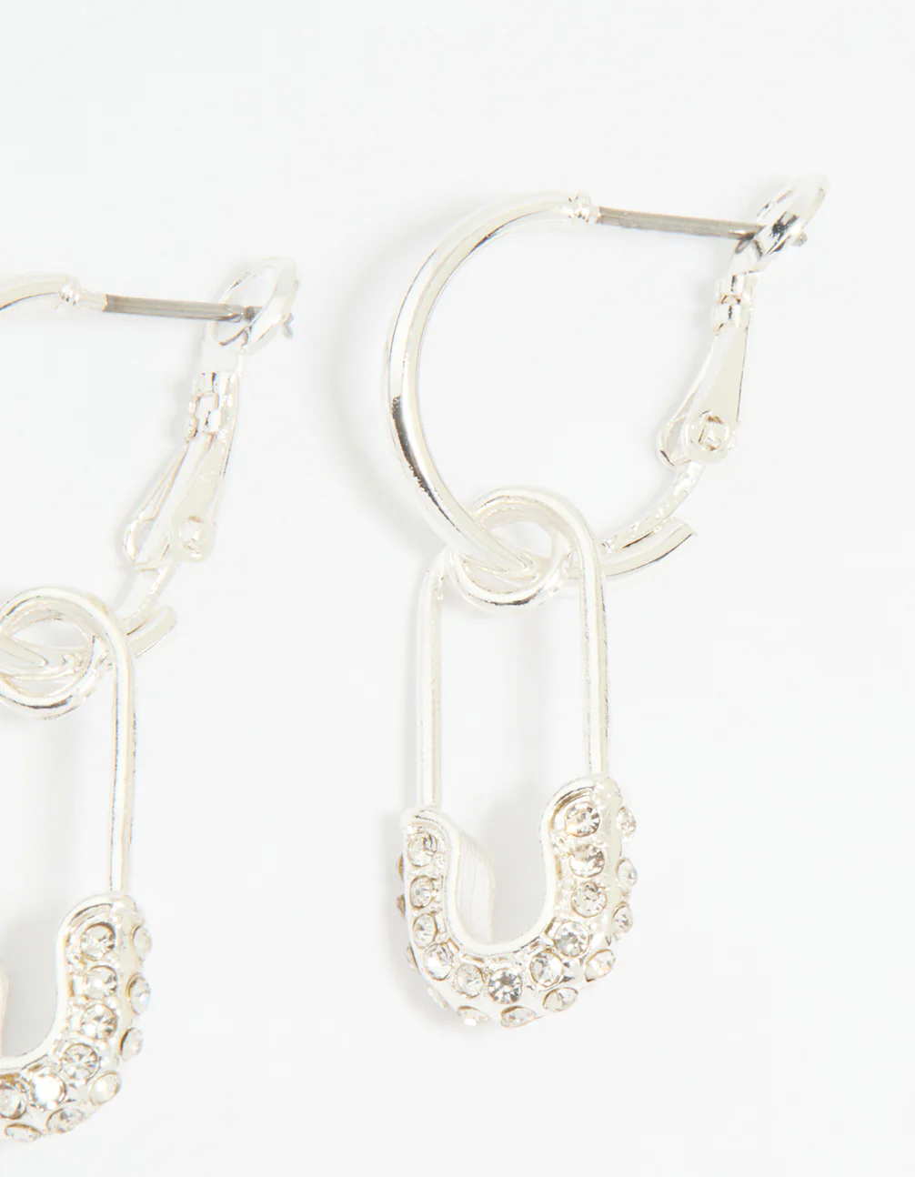 Silver Diamante Paperclip Huggie Earrings - Image 3