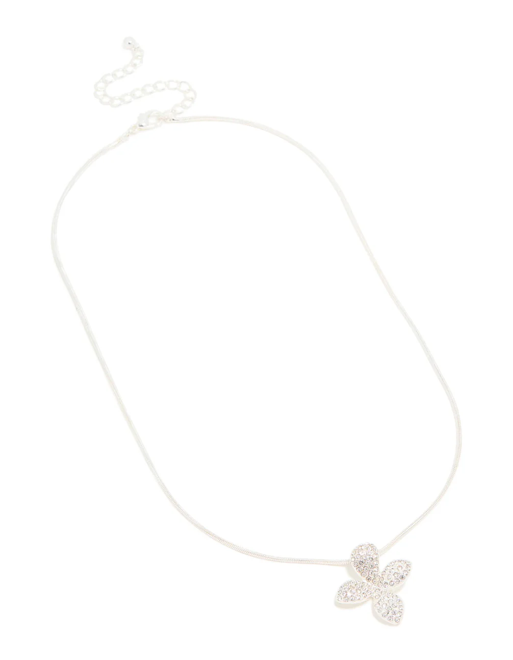 Silver Diamante Pave 3D Flower Snake Chain Necklace - Image 2
