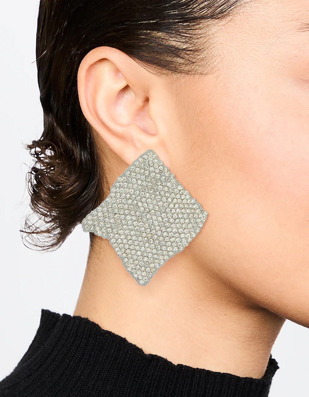 Silver Diamante Pavé Ripple Stud Earrings - Image 2
