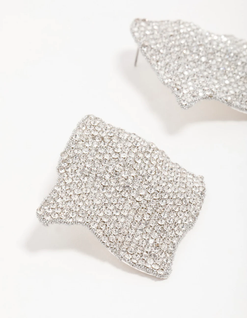 Silver Diamante Pavé Ripple Stud Earrings - Image 4