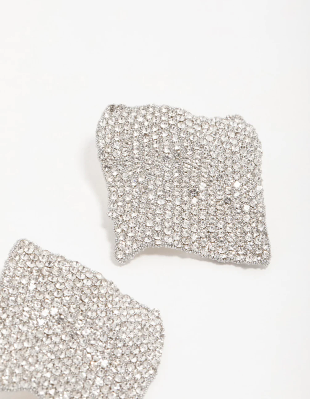 Silver Diamante Pavé Ripple Stud Earrings - Image 5