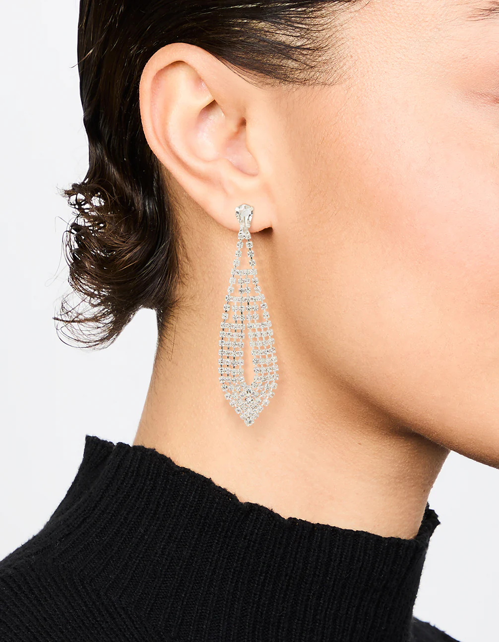 Silver Diamante Pear Ornate Drop Earrings - Image 2